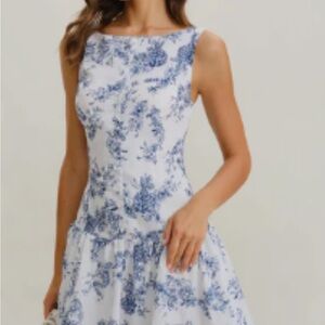RIHOAS Blue and White Floral Midi Dress
